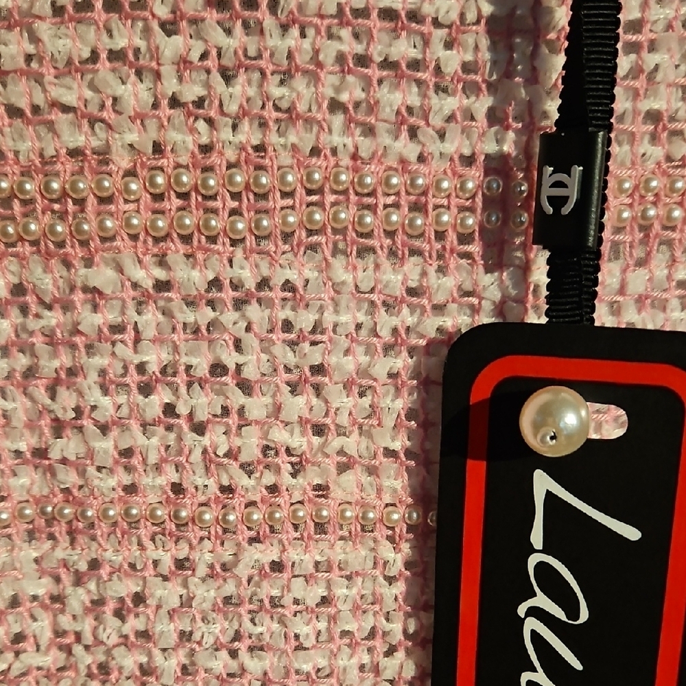 Laurence & Chico Pink Tweed With Pearls And Denim Tweed Dress, Size Small - Picture 4 of 5